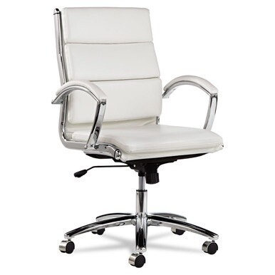 Alera Neratoli Mid-Back Slim Profile Chair, Faux Leather, Up to 275 lb, 18.3&quot; to 21.85&quot; Seat Height, White Seat/Back, Chrome