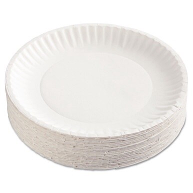 Paper Plates, 9&quot; dia, White, 100/Pack