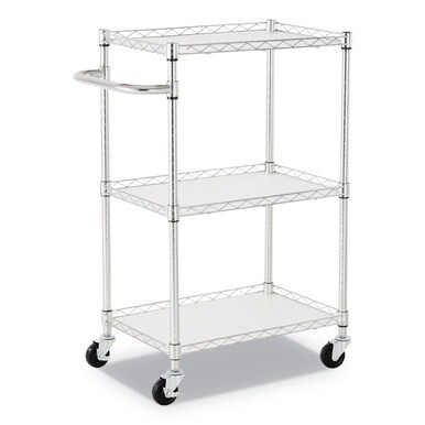 Three-Shelf Wire Cart with Liners, Metal, 3 Shelves, 450 lb Capacity, 24&quot; x 16&quot; x 39&quot;, Silver