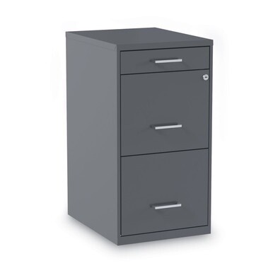 Soho Vertical File Cabinet, 3 Drawers: Pencil/File/File, Letter, Charcoal, 14&quot; x 18&quot; x 26.9&quot;