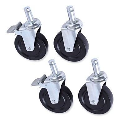 Optional Casters for Wire Shelving, Hooded Design with Integrated Bumpers, Grip Ring Stem, 5&quot; Wheel, Black, 4/Set (2 Locking)