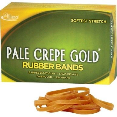 Alliance Rubber 20185 Pale Crepe Gold Rubber Bands - Size #18 - Approx. 2205 Bands - 3&quot; x 1/16&quot; - Golden Crepe - 1 lb Box