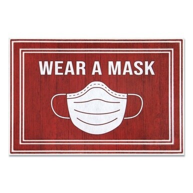 Message Floor Mats, 24 x 36, Red/White, &quot;Wear A Mask&quot;