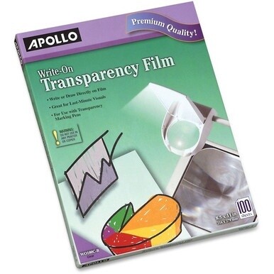 Apollo Write-On Transparency Film Sheets - Letter - 8 1/2&quot; x 11&quot; - 100 / Box - Clear
