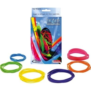 Brites Color-Coded Rubber Bands - Size: #16, #18, #19, #32, #33, #64 - Reusable, Elastic, Stretchable, Latex-free, Freezer Safe, Microwave Safe, Durable - 1 / Box - Pink, Blue, Orange, Lime, Purple, Y