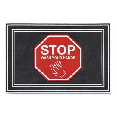 Message Floor Mats, 24 x 36, Charcoal/Red, &quot;Stop Wash Your Hands&quot;