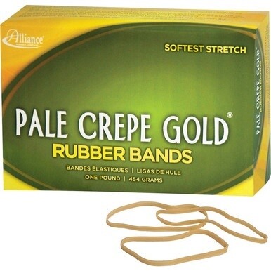 Alliance Rubber 20335 Pale Crepe Gold Rubber Bands - Size #33 - Approx. 970 Bands - 3 1/2&quot; x 1/8&quot; - Golden Crepe - 1 lb Box