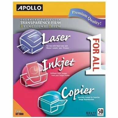 Apollo Overhead Projector Transparency Film - Letter - 8 1/2&quot; x 11&quot; - 50 / Box - Clear