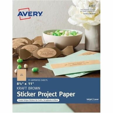 Avery&amp;reg; Printable Sticker Paper, 8.5&quot; x 11&quot; , Kraft Brown, Laser &amp; Inkjet Printers, 15 Craft Paper Sheets (4392) - Avery&amp;reg; Printable Sticker Paper, Kraft, 8.5&quot; x 11&quot; , 15 Sheets (4392)