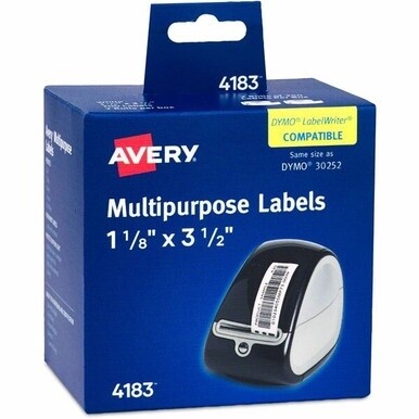 Avery&amp;reg; Direct Thermal Roll Labels, 1-1/8" x 3-1/2" , White, 350 Multipurpose Labels Per Roll, 2 Rolls (4183) - Avery&amp;reg; Thermal Roll Labels, 1-1/8" x 3-1/2" , 700 Labels, 2 Rolls (4183)