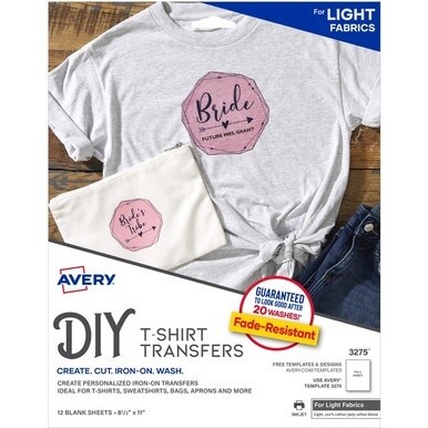 Avery&amp;reg; Iron-On T-Shirt Transfer - Letter - 8 1/2&quot; x 11&quot; - Matte - 12 / Pack - Printable, Easy Peel