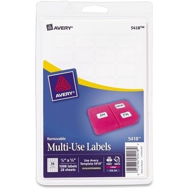 GSA MAS Avery&amp;reg; Removable ID Labels - 1/2" Width x 3/4" Length - Removable Adhesive - Rectangle - Laser, Inkjet - White - 1008 / Pack - Self-adhesive