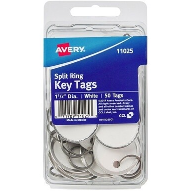 Avery&amp;reg; Metal Rim Key Tags - Round - 50 / Pack - Metal - White