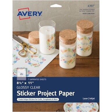 Avery&amp;reg; Permanent Sticker Paper - Letter - 8 1/2&quot; x 11&quot; - 6 / Carton - Printable, Permanent, Print-to-the-edge, Acid-free, Lignin-free - Glossy, Clear