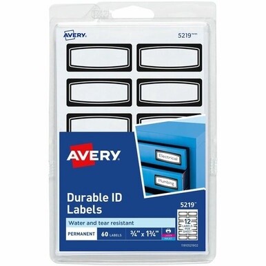 Avery&amp;reg; Durable ID Labels, 3/4&quot; x 1-3/4&quot; , Black Border, Writable and Printable Labels, 60 Total (5219) - Avery&amp;reg; Durable Labels, 3/4&quot; x 1-3/4&quot; , Black Border, 60 Total (5219)