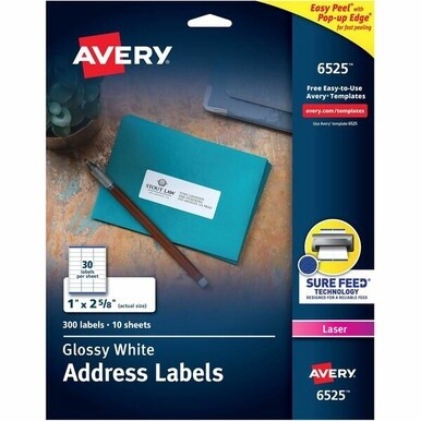 Avery&amp;reg; Easy Peel Glossy Address Labels - 1&quot; Width x 2 5/8&quot; Length - Permanent Adhesive - Rectangle - Laser - White - Paper - 30 / Sheet - 50 Total Sheets - 1500 Total Label(s) - 5 / Carton
