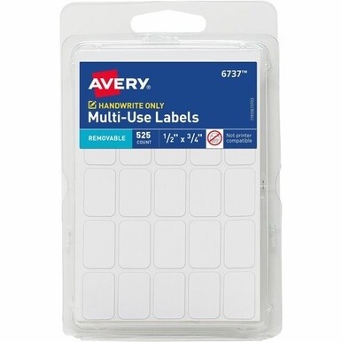 Avery&amp;reg; Multi-Use Removable Labels, 1/2&quot; x 3/4&quot; , White, Non-Printable, 525 Blank Labels Total (6737) - Avery&amp;reg; Removable Labels, 1/2&quot; x 3/4&quot; , 525 Total (6737)