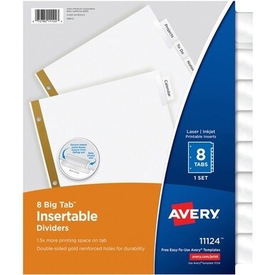 Avery&amp;reg; Worksaver Big Tab Insertable Indexes - 8 x Divider(s) - 8 - 8 Tab(s)/Set - 8.5&quot; Divider Width x 11&quot; Divider Length - 3 Hole Punched - White Paper Divider - Clear Paper, Plastic Tab(s) - Rec
