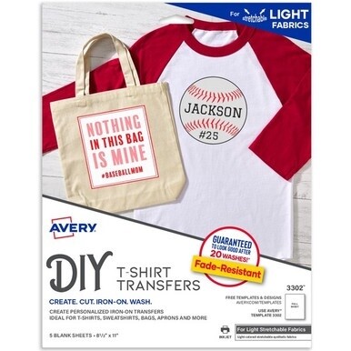 Avery&amp;reg; Stretchable Fabric Transfers, Matte, 8-1/2" x 11" , 5 Labels - Letter - 8 1/2" x 11" - Matte - 30 / Carton - Clear