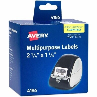 Avery&amp;reg; Direct Thermal Roll Labels, 1-1/4&quot; x 2-1/4&quot; , White, 1,000 Multipurpose Labels Per Roll, 1 Roll (4186) - Avery&amp;reg; Thermal Roll Labels, 2.25&quot; x 1.25&quot; , 1,000 White Labels (4186)