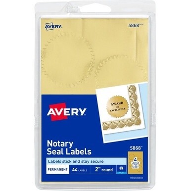 Avery&amp;reg; Printable Gold Foil Notarial Seals - Round - 2" Diameter - Permanent - For Award, Certificate, Envelope, Legal Document - Gold - 42 / Pack