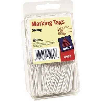 Avery&amp;reg; Strung White Marking Tags - 1.75&quot; Length x 1.09&quot; Width - Rectangular - String Fastener - 36 / Carton - Card Stock - White
