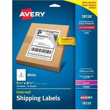 Avery&amp;reg; Internet Shipping Labels, TrueBlock&amp;reg; Technology, Permanent Adhesive, 5-1/2&quot; x 8-1/2&quot; , 20 Labels (18126) - Avery Internet Shipping Labels, 5-1/2&quot; x 8-1/2&quot; , 20 Labels (18126)