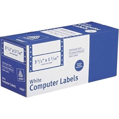 Avery&amp;reg; Continuous Form Computer Labels) - 3 1/2" Height x 1 7/16" Width - Permanent Adhesive - Dot Matrix - White - 1 / Sheet - 5000 Total Label(s) - 5000 / Carton