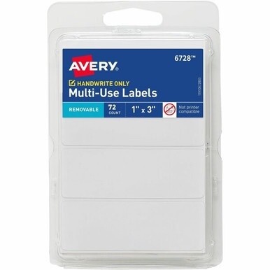 Avery&amp;reg; Multi-Use Removable Labels, 1&quot; x 3&quot; , White, Non-Printable, 72 Blank Labels Total (6728) - Avery&amp;reg; Removable Labels, 1&quot; x 3&quot; , 72 Total (6728)