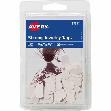 Avery&amp;reg; Jewelry Tags, Strung, 13/16" x 3/8" , 100 Tags (6731) - Avery&amp;reg; Jewelry Tags, Strung, 13/16" x 3/8" , 100 Tags (6731)