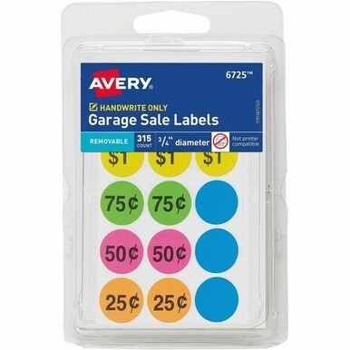 Avery&amp;reg; Garage Sale Removable Labels, 3/4 Inch Round Labels, Assorted Colors, Non-Printable, 315 Pricing Stickers Total (6725) - Avery&amp;reg; Garage Sale Stickers, 3/4&quot; Diameter, 315 Total (6725)