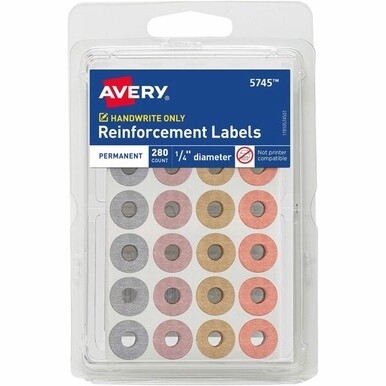 Avery&amp;reg; Reinforcement Labels on Small Sheets - 0.3&quot; Diameter - Round - Assorted Metallic - 36 / Carton
