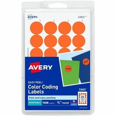 Avery&amp;reg; Printable Color Coding Round Labels, 3/4 Inch Diameter, Orange, 1,008 Customizable Labels (05465) - Avery&amp;reg; Color-Coding Labels, Removable Adhesive, 3/4" Diameter, 1,008 Labels