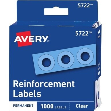 Avery&amp;reg; Hole Reinforcement Label Rings - 0.3&quot; Diameter - 0.25&quot; Maximum Capacity - Round - Clear - Polyvinyl - 1000 / Pack