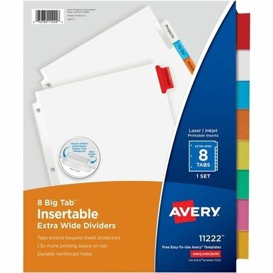 Avery&amp;reg; Big Tab Insertable Extra-Wide Dividers - 8 x Divider(s) - 8 Tab(s) - 8 - 8 Tab(s)/Set - 9.3&quot; Divider Width x 11.13&quot; Divider Length - 3 Hole Punched - White Paper Divider - Multicolor Paper 