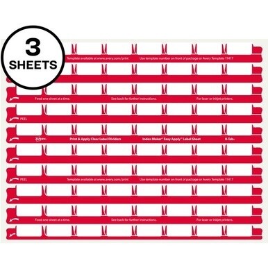 Avery&amp;reg; 8 Tab Easy Print &amp; Apply Clear Label Sheet Refills (11226) - Inkjet, Laser - Clear - Plastic - 3 Total Sheets - 30 / Pack