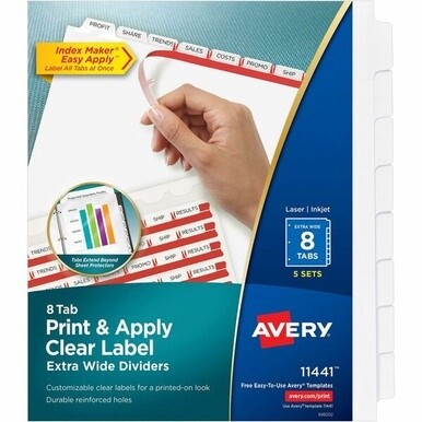 Avery&amp;reg; Index Maker Index Divider - 40 x Divider(s) - Print-on Tab(s) - 8 - 8 Tab(s)/Set - 9.3" Divider Width x 11.25" Divider Length - 3 Hole Punched - White Paper Divider - White Paper Tab(s) - 5