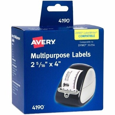 Avery&amp;reg; Direct Thermal Roll Labels, 2-5/16&quot; x 4&quot; , White, 300 Shipping Labels Per Roll, 1 Roll (4190) - Avery Thermal Roll Labels 2-5/16&quot;x4&quot; , 300 White Shipping Labels (4190)