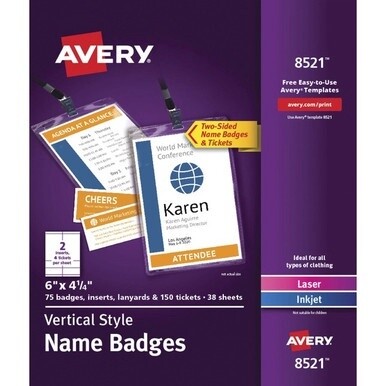 Avery&amp;reg; Vertical Name Badges - 4 1/4&quot; x 6&quot; - 375 / Carton - Printable, Durable, Reusable - White