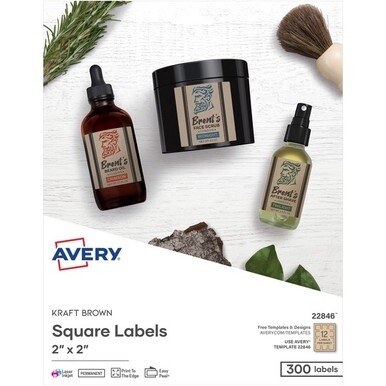 Avery&amp;reg; Promotional Label - 2" Width x 2" Length - Permanent Adhesive - Square - Laser, Inkjet - Kraft Brown - Paper - 12 / Sheet - 25 Total Sheets - 300 Total Label(s) - 300 / Pack