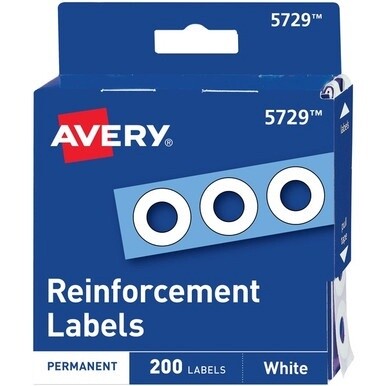 Avery&amp;reg; White Self-Adhesive Reinforcement Labels - 0.3&quot; Diameter - 0.25&quot; Maximum Capacity - Round - White - 200 / Pack