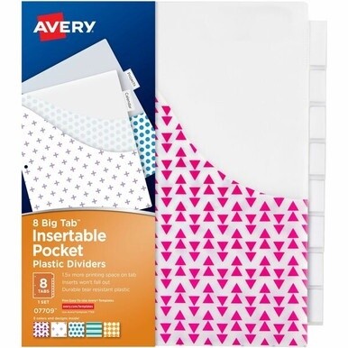 Avery&amp;reg; Big Tab Tab Divider - 288 x Divider(s) - 288 Tab(s) - 8 - 8 Tab(s)/Set - 9.3&quot; Divider Width x 11.13&quot; Divider Length - 3 Hole Punched - Multicolor Plastic Divider - Clear Plastic Tab(s) - 36