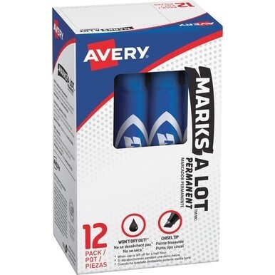 Avery&amp;reg; Marks-A-Lot Desk-Style Permanent Markers - Regular Marker Point - 4.7625 mm Marker Point Size - Chisel Marker Point Style - Blue - Blue Plastic Barrel - 12 / Dozen