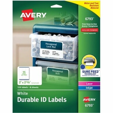 Avery&amp;reg; Durable Easy Peel&amp;reg; ID Labels, Sure Feed&amp;reg; Technology, Permanent Adhesive, 2" x 2-5/8" , 120 Labels (6793) - Avery&amp;reg; Durable Easy Peel ID Labels, 2" x 2-5/8" , 120 Labels (6793)
