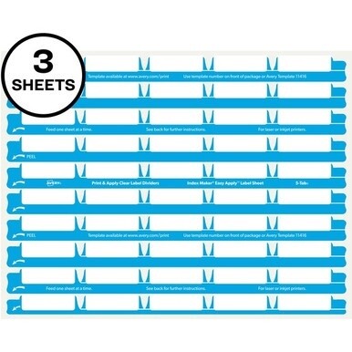 Avery&amp;reg; 5 Tab Easy Print &amp; Apply Clear Label Sheet Refills (11225) - Inkjet, Laser - Clear - 30 / Sheet - 3 Total Sheets - 30 / Pack