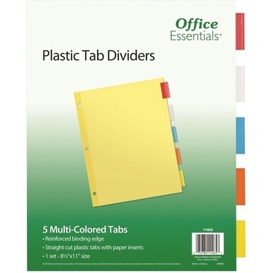 Avery&amp;reg; Office Essentials Insertable Dividers - 5 x Divider(s) - 5 Tab(s) - 5 - 5 Tab(s)/Set - 8.5&quot; Divider Width x 11&quot; Divider Length - 3 Hole Punched - Buff Paper Divider - Multicolor Plastic Tab