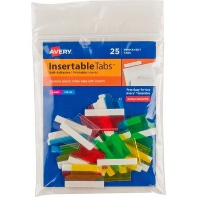 Avery&amp;reg; Index Tabs with Printable Inserts - Print-on Tab(s) - 1&quot; Tab Height - Self-adhesive, Permanent - Assorted Plastic Tab(s) - 25 / Pack