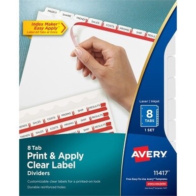 Avery&amp;reg; Index Maker Index Divider - 8 x Divider(s) - 8 - 8 Tab(s)/Set - 8.5" Divider Width x 11" Divider Length - 3 Hole Punched - White Paper Divider - White Paper Tab(s) - Recycled - 8 / Set
