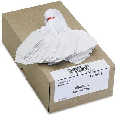Avery&amp;reg; Marking Tags - Strung - 2.16&quot; Length x 1.44&quot; Width - Rectangular - Twine Fastener - 1000 / Box - Cotton, Polyester, Card Stock - White