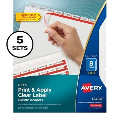 Avery&amp;reg; Index Maker Index Divider - 40 x Divider(s) - 8 - 8 Tab(s)/Set - 8.5&quot; Divider Width x 11&quot; Divider Length - 3 Hole Punched - Translucent Plastic Divider - Frosted Clear Plastic Tab(s) - 1